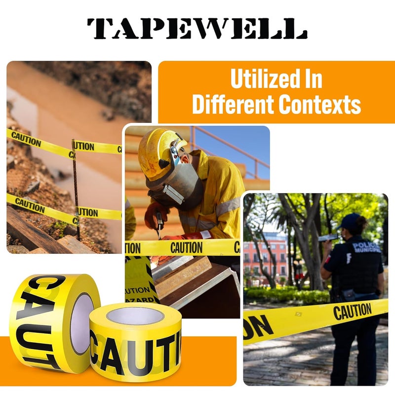 TAPEWELL Premium Yellow Caution Tape Roll - 3 Inch X 1000 Feet - Pack of 3 Bright Yellow Crime Scene Tape - Construction Tape Rolls for Hazard Areas (Total of 3000 Feet) - Image 4